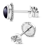 6pairs, Amethyst Round Stud Silver Earrings - e369